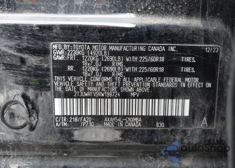 2024 Toyota Rav4 Hybrid Woodland Edition z USA, uszkodzony, nr VIN 2T3UWRFV9RW198724